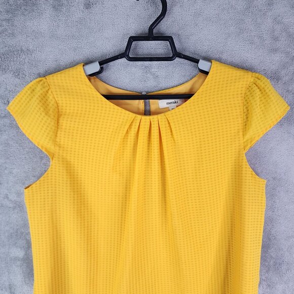 Women's Yellow Meraki Textured Blouse Top Short Sleeve Button Back Size L - Picture 4 of 11
